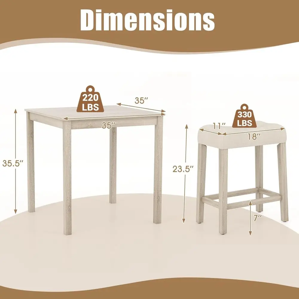 Compact Kitchen Dining Set with Square Table and 4 Padded Stools or Rubberwood Legs for Space-Efficient Living