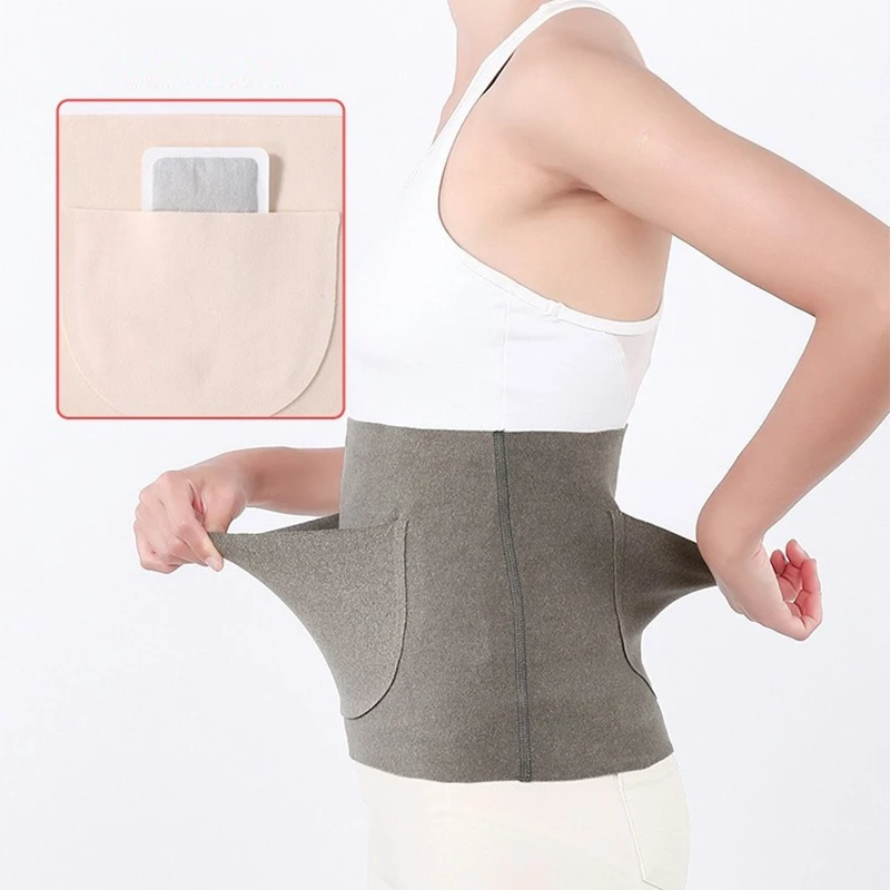 Winter Warm Waist Support For Women Solid Color Elastic Waist Belts With Pocket Back Pressure Warmer Inner Wear Belly Protector