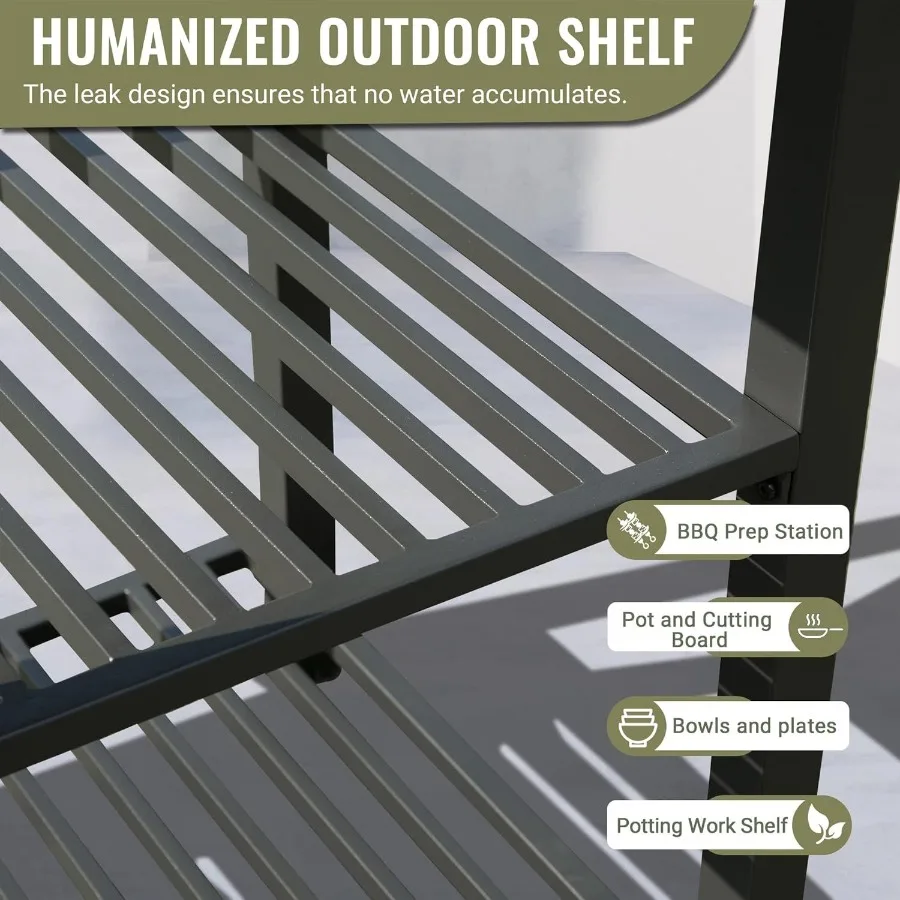 جزيرة المطبخ الخارجية مع جزيرة تخزين المطبخ المصنوعة من الألومنيوم وطاولة إعداد خارجية مع رف تخزين مزدوج قائم بذاته #5
