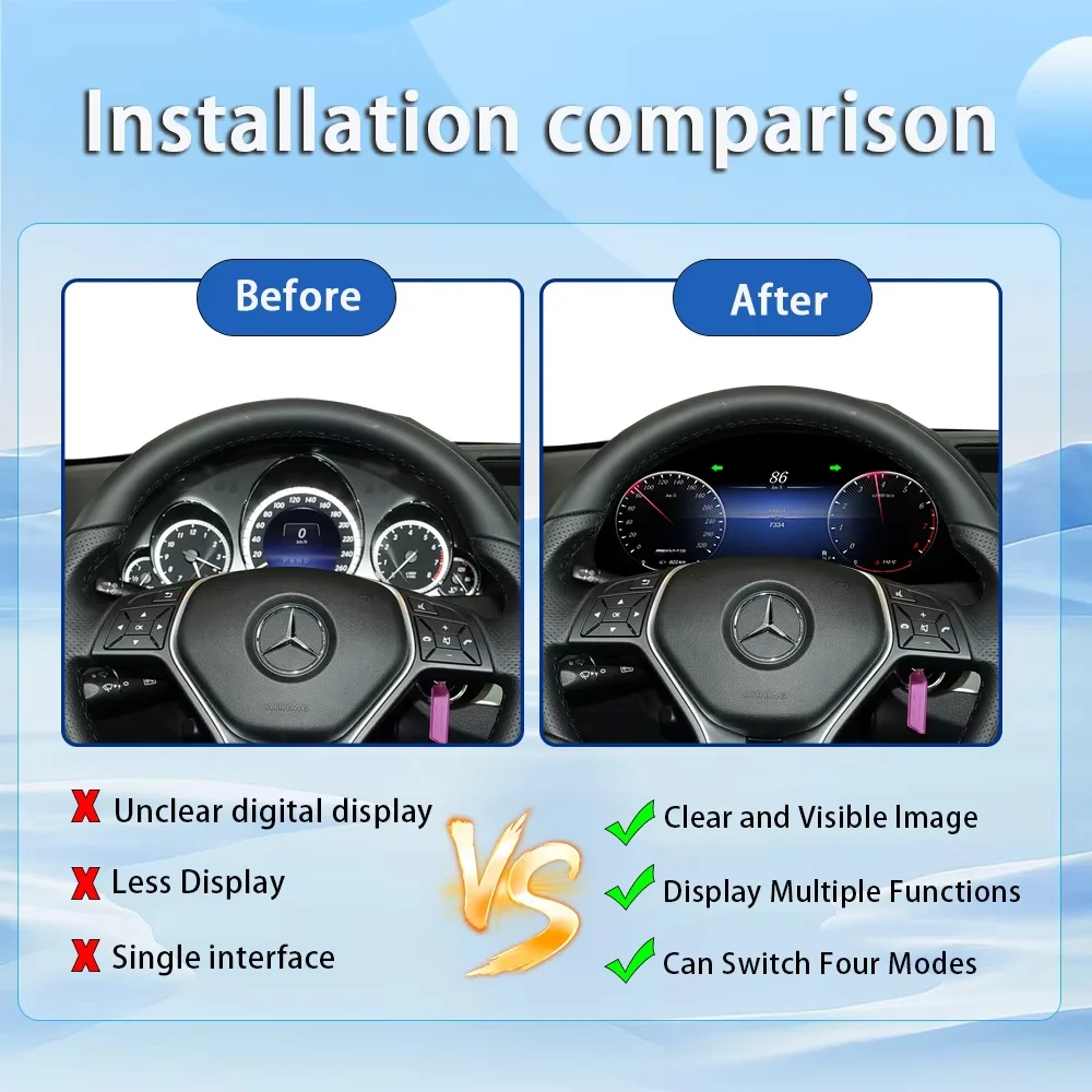 12.3 Inch LCD Carplay Dashboard Meter For Mercedes Benz E-Class W212 2010-2013-2015 Car Digital Instrument Cluster Cockpit Panel