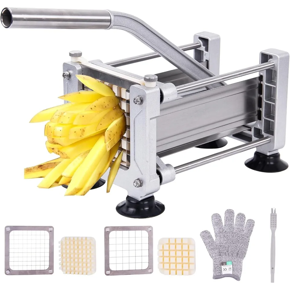 

3-Blade Stainless Steel French Fry Cutter for Potatoes, Vegetables - Manual Slicer with Interchangeable Blades