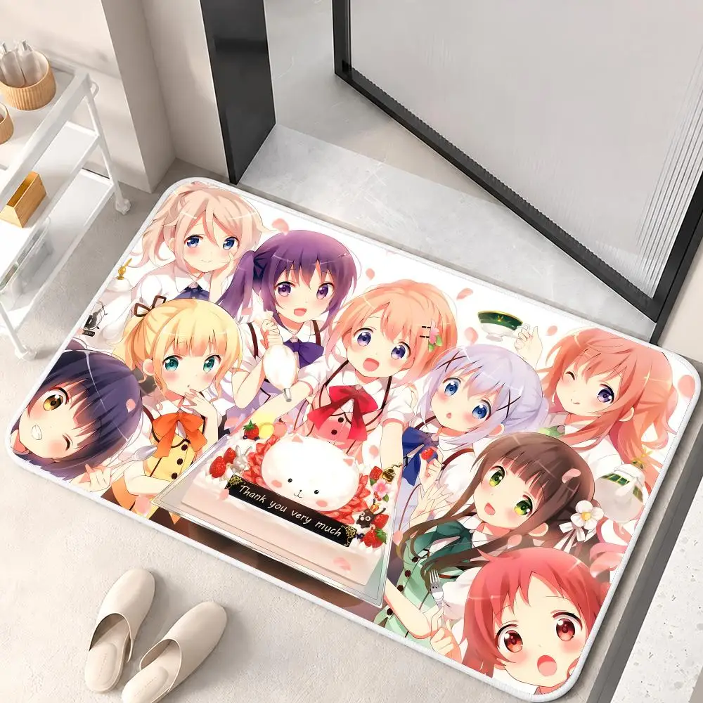 Anime Is The Order A Rabbit Floor Mat Flannel Rug Non Slip Absorbent Soft Washable For Entryway Hallway Bathroom Kitchen Decor