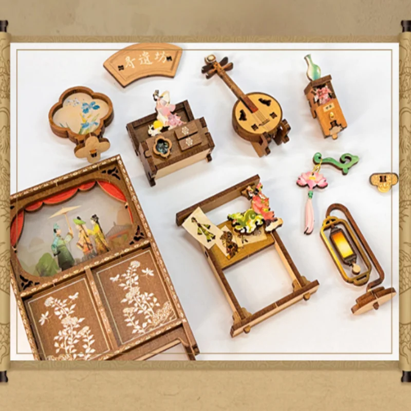 OUZEY Heritage Collector's Book Nook, DIY miniatuur Chinees klassiek huis, vintage studie decor voor tieners