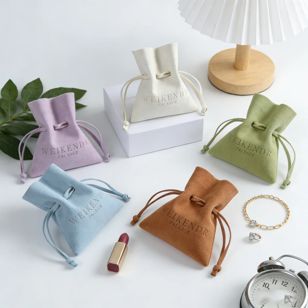 

100 Microfiber Small Drawstring Gift Bags Custom Logo for Velvet Jewelry Ring Necklace Suede Jewelry Packaging Organizer Pouches