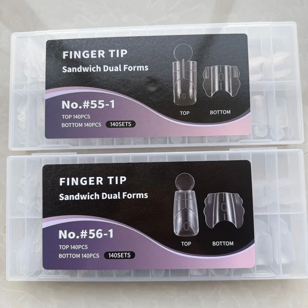280pcs 14 Sizes Sandwich Dual Nail Forms Square Oval Transparent Nail Extension Forms Double-Layer Reusable Manicure Tools