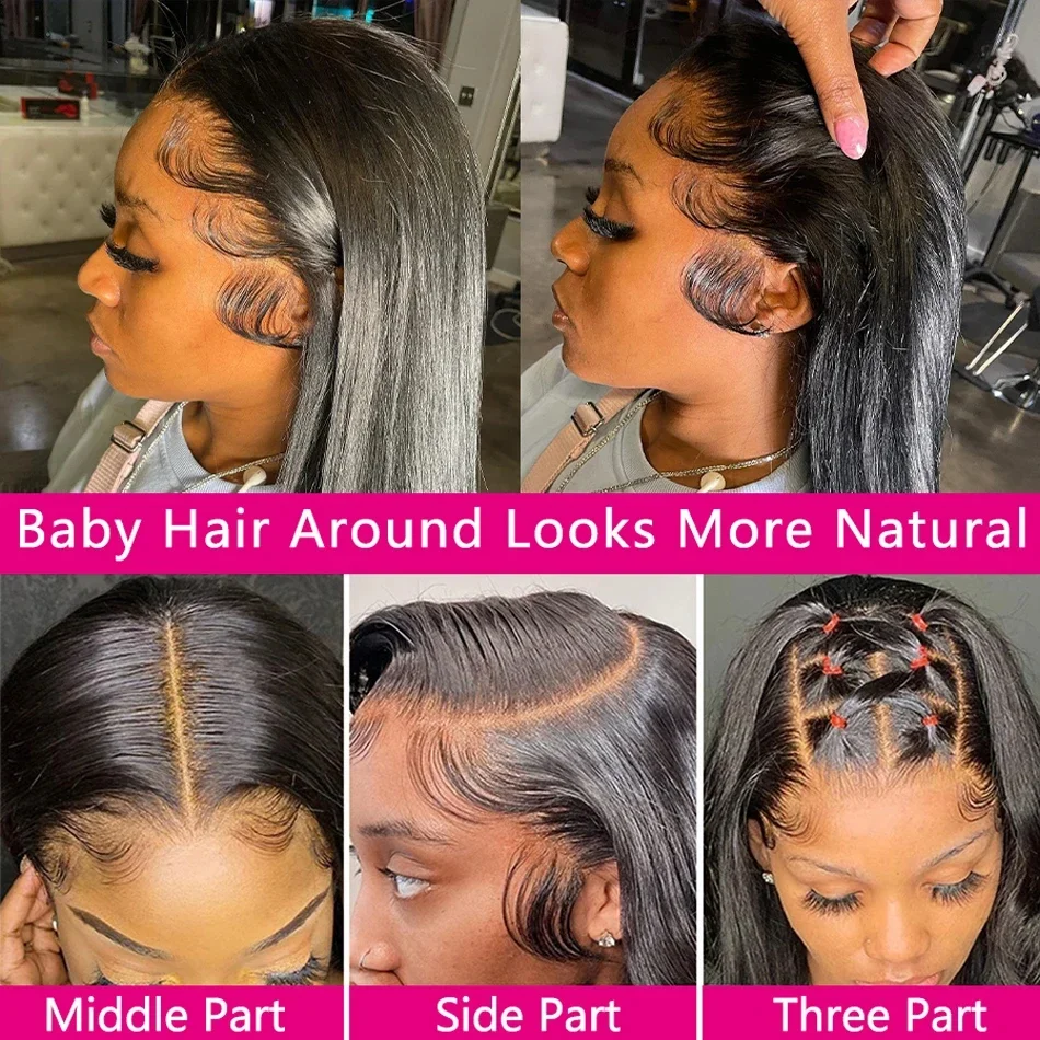 13x4 13x6 Hd Bone Straight Transparent Lace Front Wig Human Hair 40 Inch Pre Plucked Lace Front Wigs 200 Density Human Hair Wigs image 4