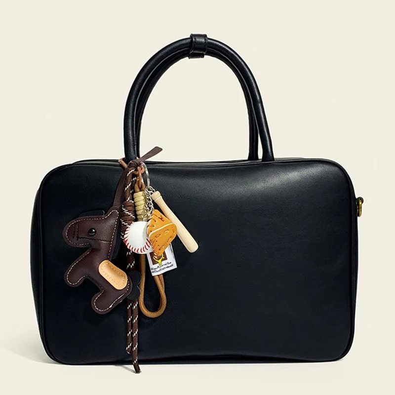 Fashion Leather Pony Keychain Bag Pendant Nylon Rope Baseball Badminton Pingpong Key Holder Pendant Keychain Decor Gift