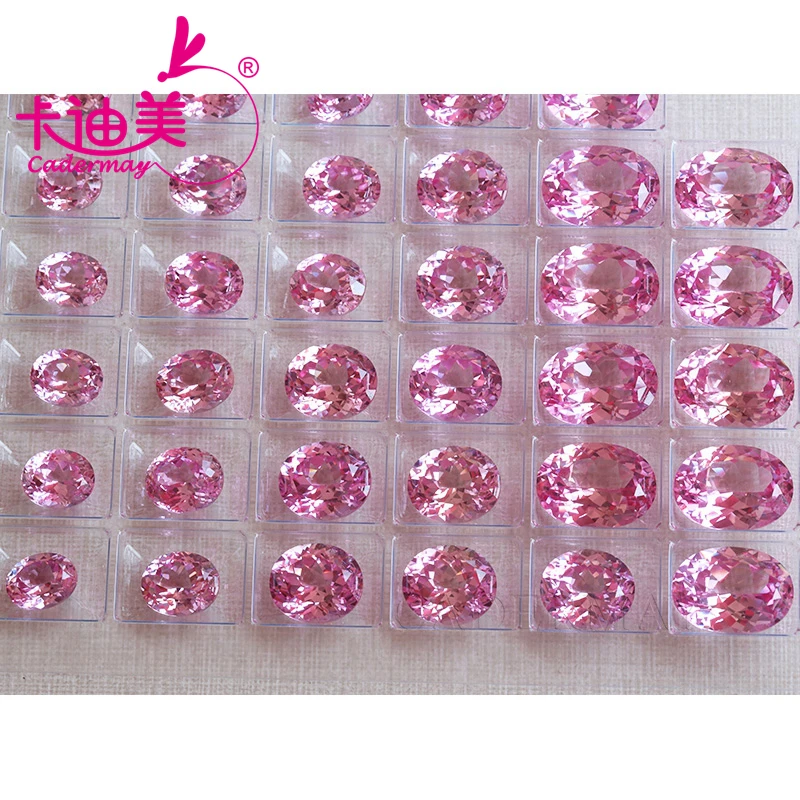 

CADERMAY Oval Shape Lab Grown Pink Sapphire Loose Stone With Inclusion Beads For Jewelry Making DIY