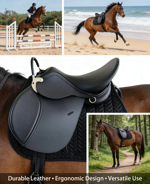 English Style Saddle Full Set Double Belly Strap ABS Ultra-fiber for Obstacle Course & Wild Riding