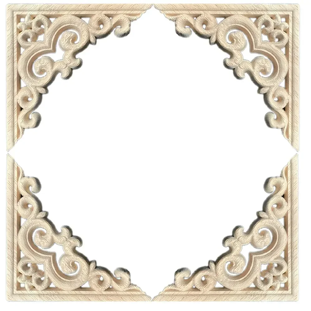 8-20cm Floral Wood Carved Decal Corner Appliques Frame Wall Doors Furniture Woodcarving Decorative Wooden Figurines Crafts