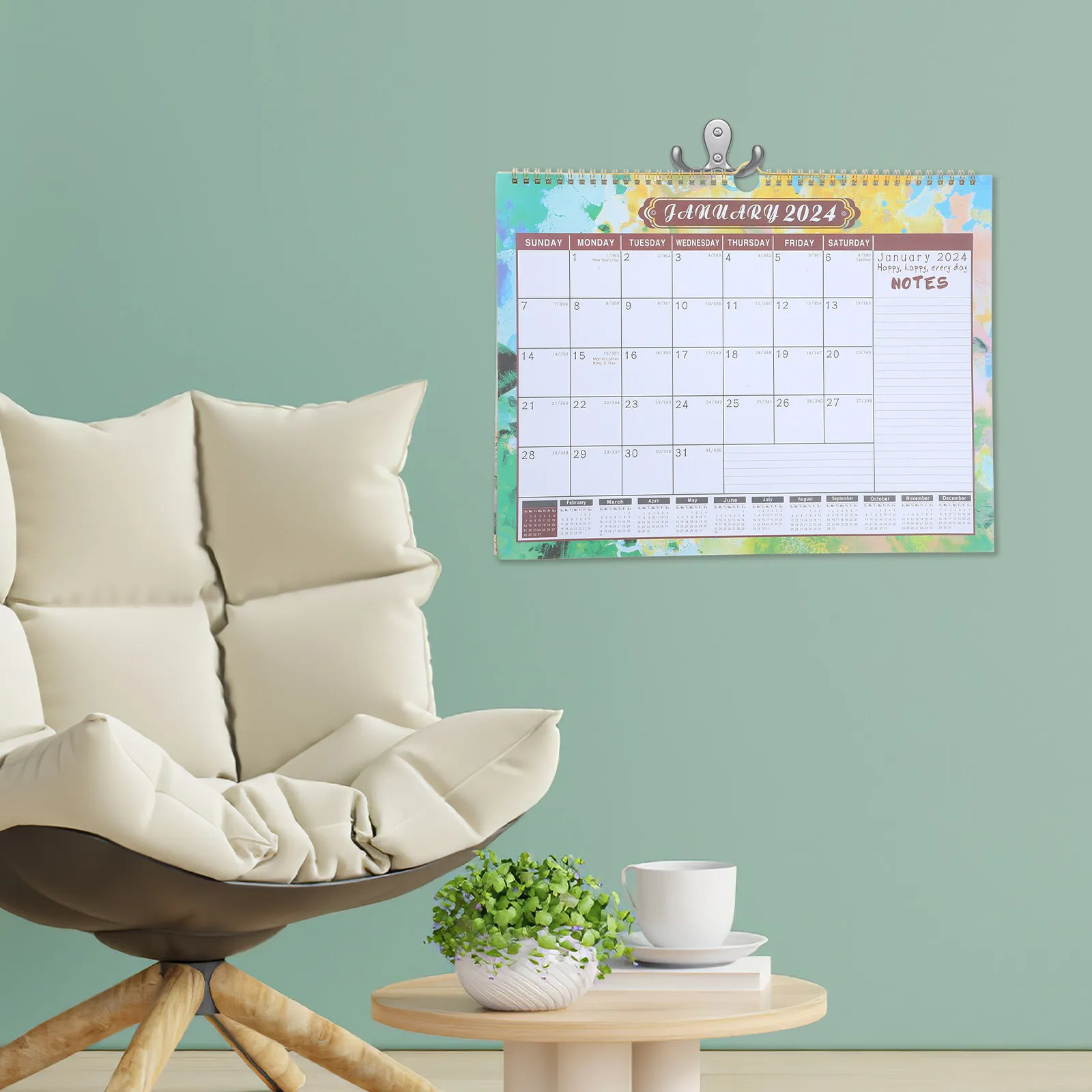 

Ежемесячный настенный календарь, большой настенный календарь на спирали, ежегодный планировщик на 2024 год для дома и офиса, календари для дома