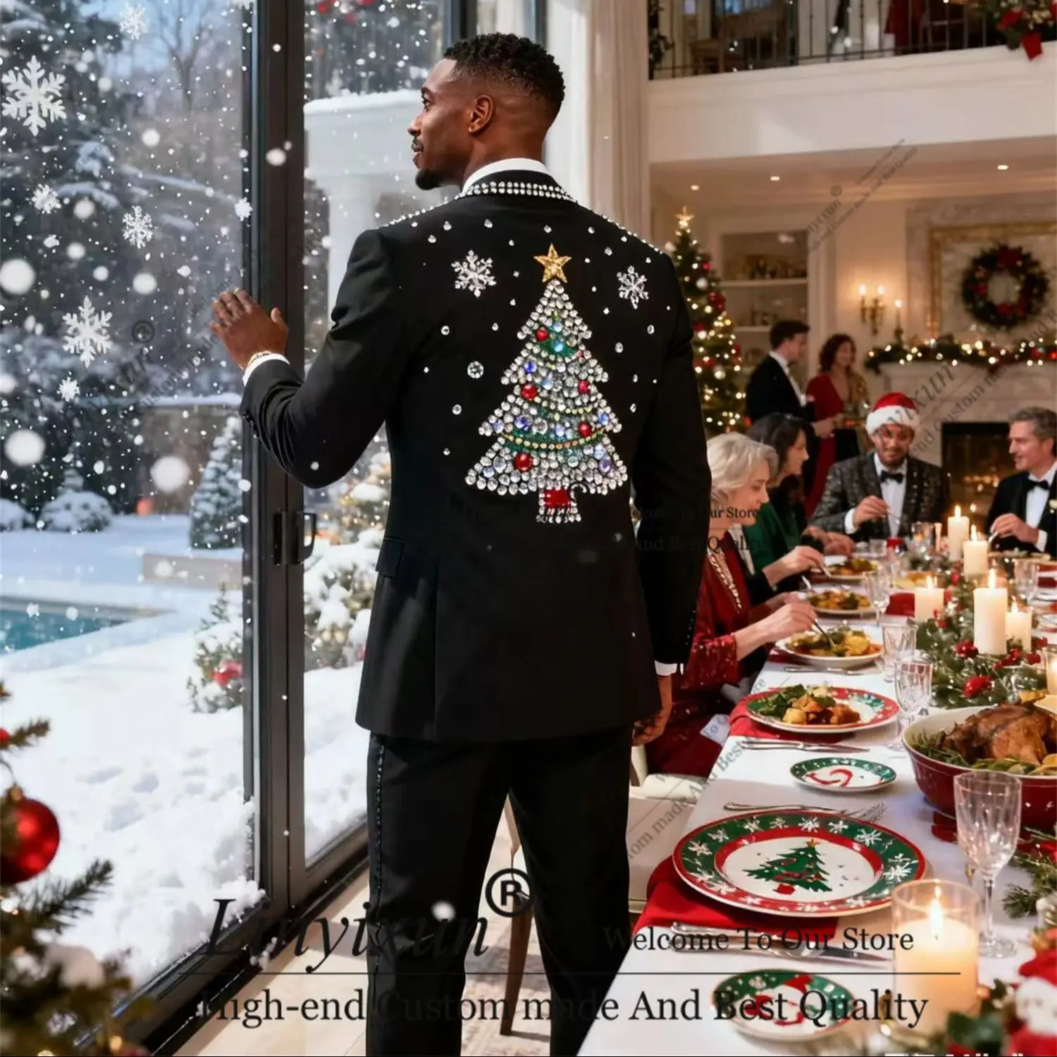 

Luxury Rhinestones Diamond Men Suits 2 Pieces Sets Groom Male Blazers Birthday Ropa hombre Customized Slim Fit Wedding Tuxedos