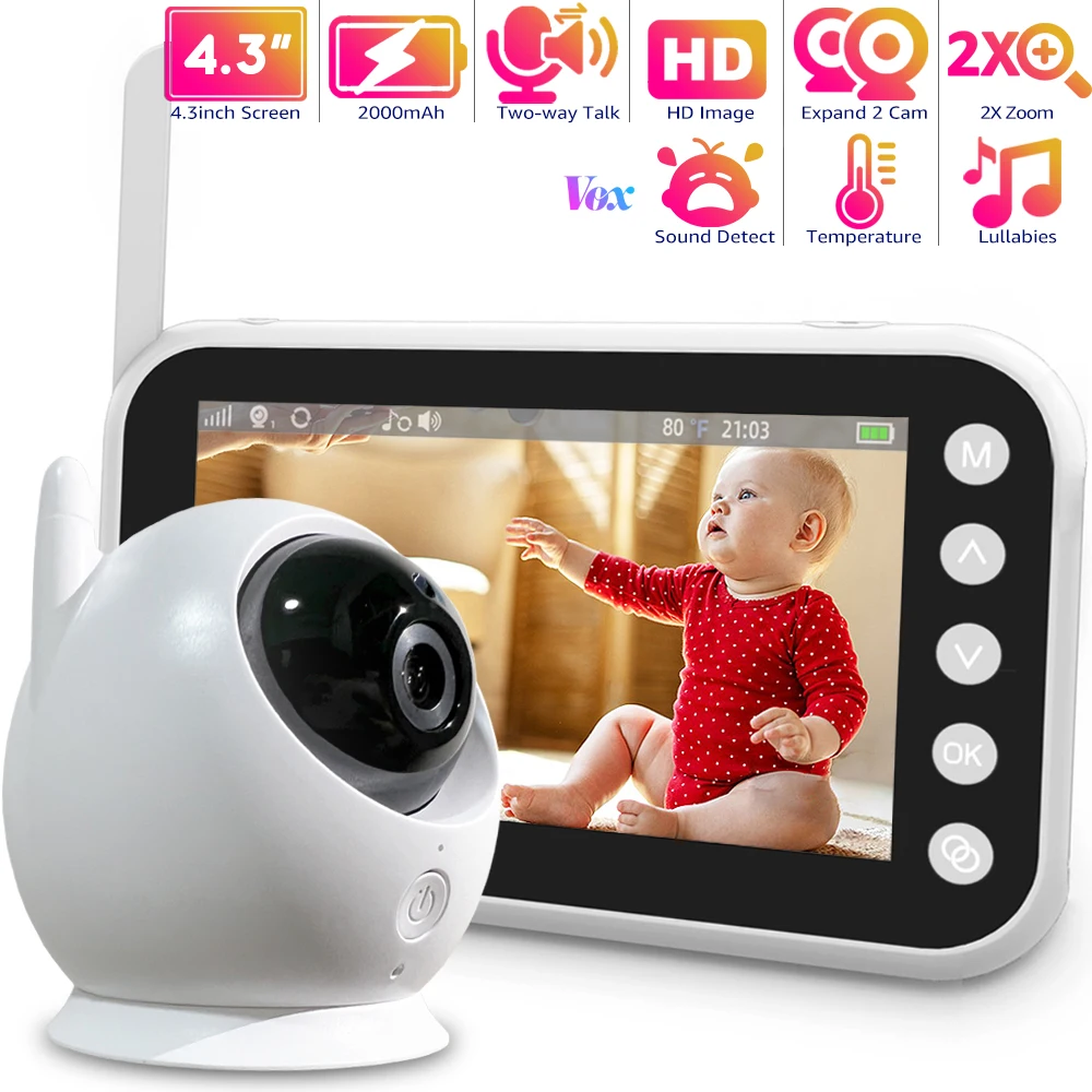 4.3''HD Baby Monitor with Camera 2-way Audio & Night Vision Babyphone 2.4G Wireless Babysitter Audio Video Nanny Baby Cameras