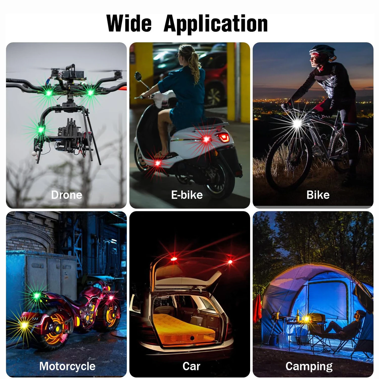 4 Lampes Stroboscopiques LED Pour Voiture – Télécommande, 8 Couleurs, USB Rechargeable, Anticollision, IP65 – Pour Drone, Moto