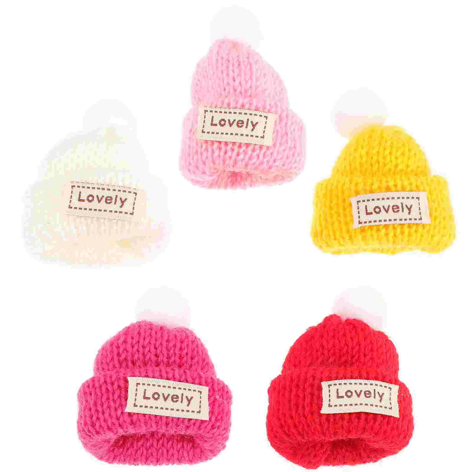 

5 Pcs Knitted Beanie DIY Making Accessories Mini Hats for Crafts Christmas Ornaments Santa Knitting Tiny Kitting Supplies Yarn