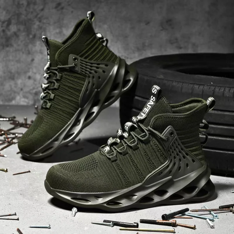 

Нескользящая защитная обувь для мужчин, кроссовки со стальным носком, прокол, поворотная кнопка, рабочие ботинки, спортивная обувь с защитой от царапин, мужская обувь