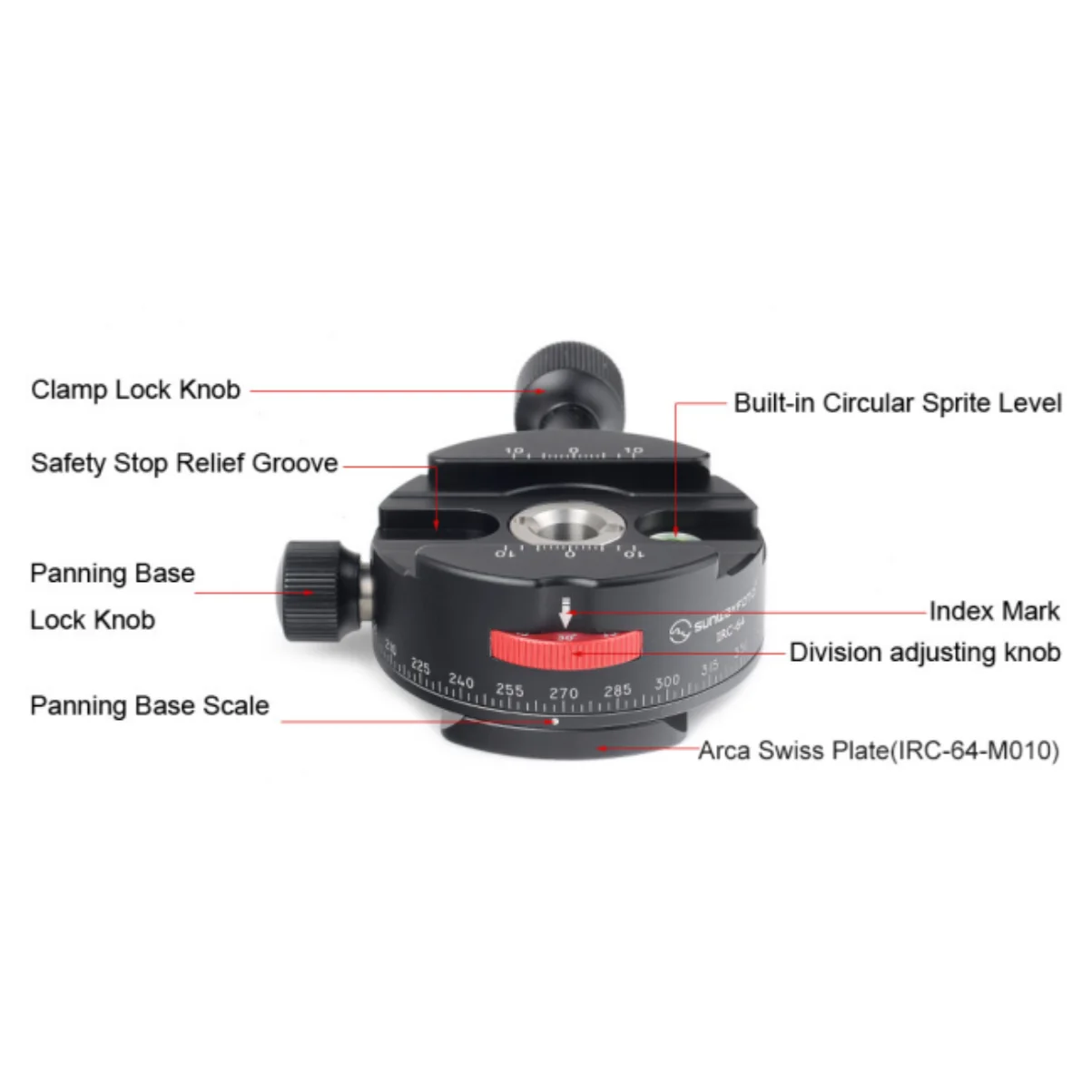 SUNWAYFOTO Tripod Head Panoramic Indexing Rotator Quick Release Clamp with 4, 8, 12, 24 Detent Click Stops Arca