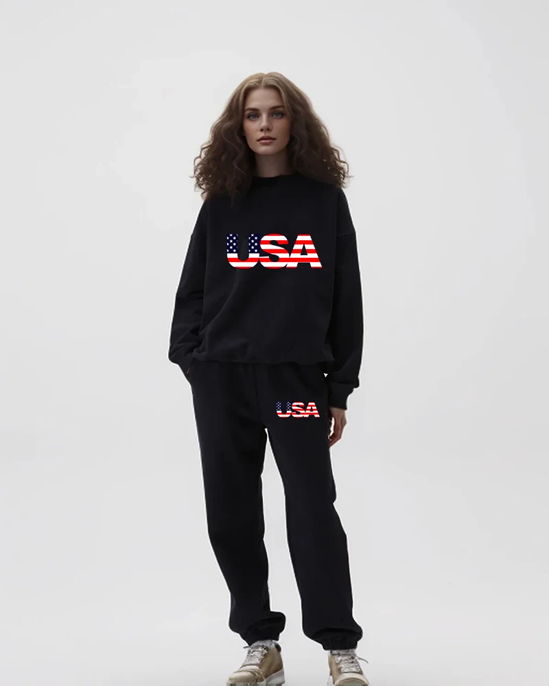 Women's clothing sales   sweatshirt + drawstring pants  Elegant 2-piece sets for womenWomen's  Running tracksuit pants set