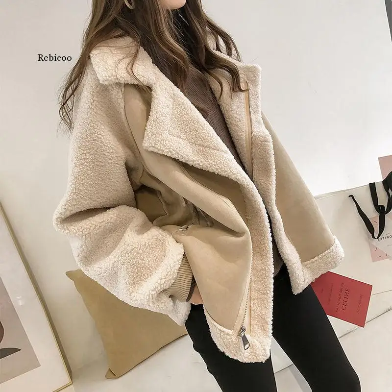 Women Autumn Winter Lamb Wool Sheepskin Coat Fur One-piece Thickened Jacket Women Warm Coat Oversized