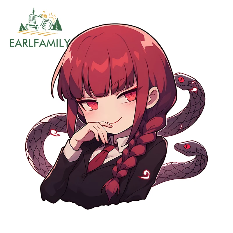 EARLFAMILY Tentacle Anime Makima Amusing Car Stickers Red Eyes Tie Snake Vinyl Accessories Waterproof Rearview Mirror Decal