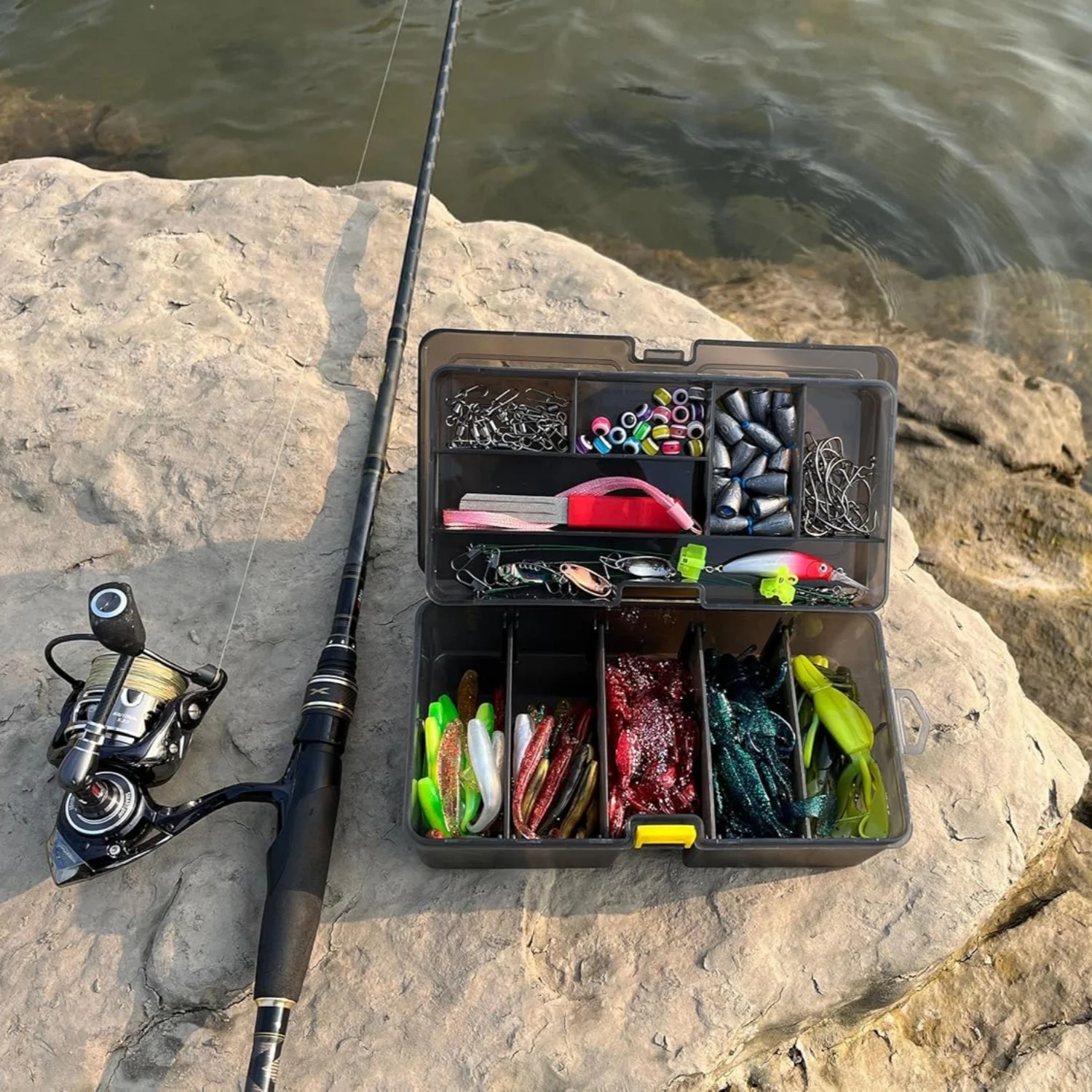Caja de pesca doble capa con 10 compartimentos – Plástico resistente - imagen 3