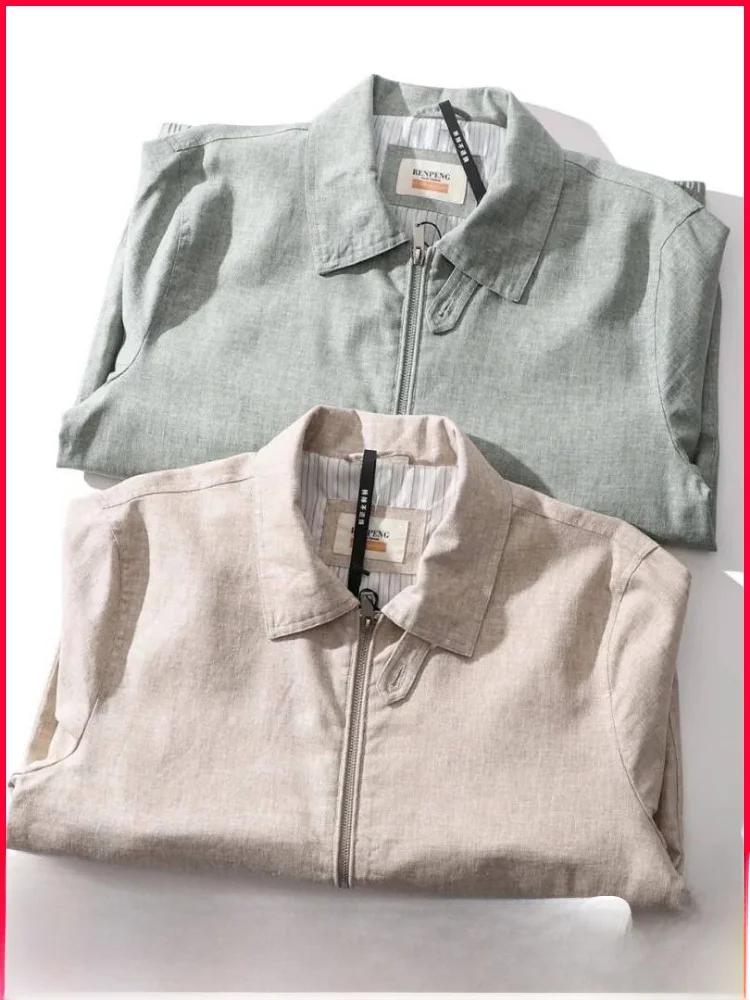 

Linen Blend Men's Casual Collared Jacket Spring Fashion Versatile Comfortable Breathable Long Sleeve Zipper Closure