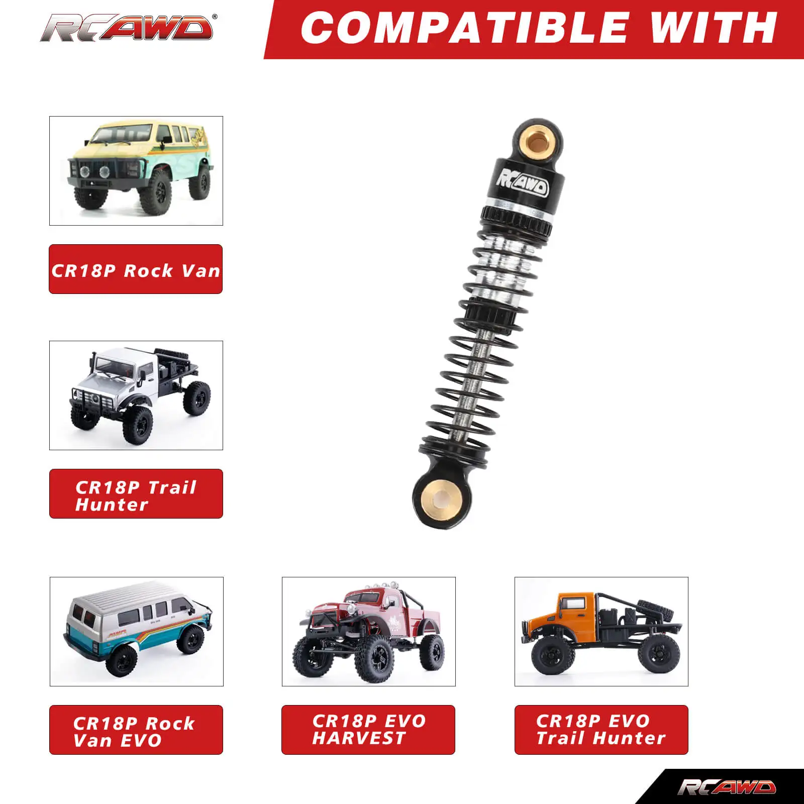 RCAWD Alloy 47MM front and rear shock absorbers oil filled for Hobby Plus 1/18 CR18P Rock Van & Trail Hunter Upgrades Parts