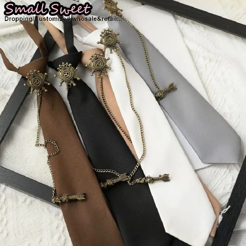 Men Women Qinggu Badge Tie Fashion Leisure Retro Pre-tied Elastic Necktie Short Shirt Accessories High-End Literary