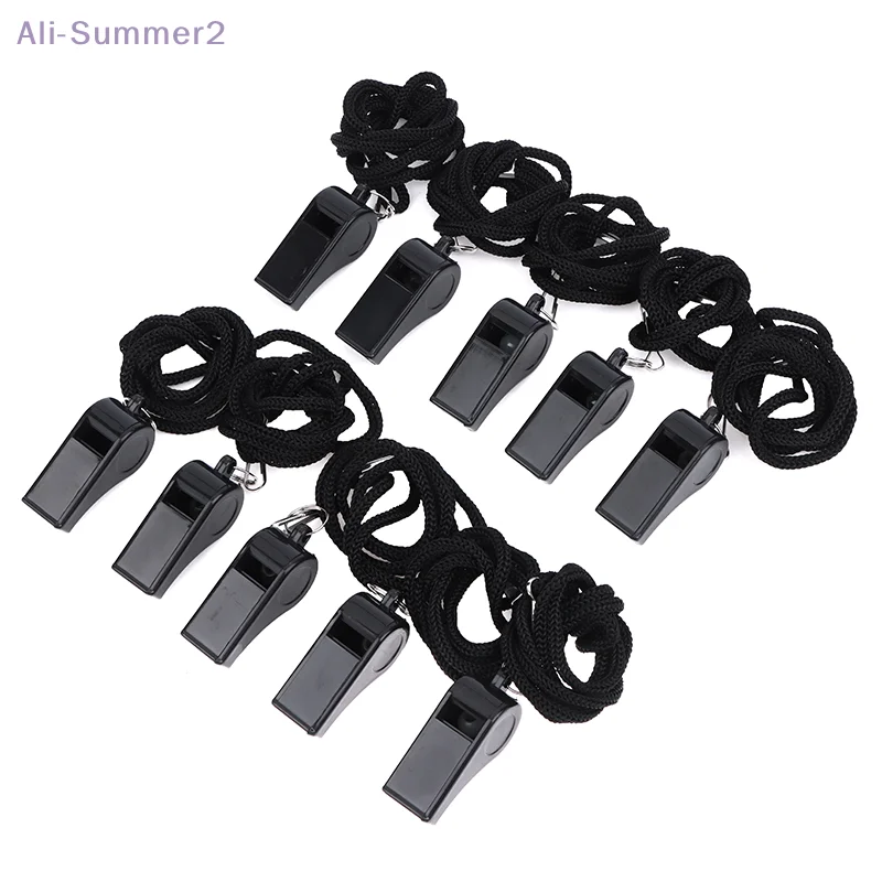 {MX} 2/5/10Pcs Outdoor Survival Black Whistle With Lanyard Portable Loud Sports Whistle For Football Basketball Referee Training