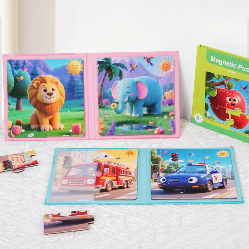 Quebra-cabeças magnéticos jogos para crianças ocupado silencioso dos desenhos animados tráfego animal quebra-cabeça livro montessori brinquedos educativos presentes precoces das crianças