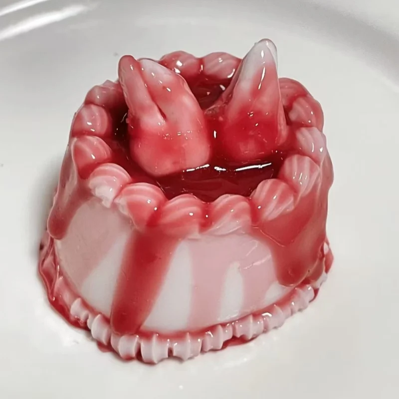 Handmade Horror Teeth Cake Squishy Toy Blood Red Glaze Gradient Slow Rising Squeeze Toy Weird Creepy Aesthetic Stress Relief