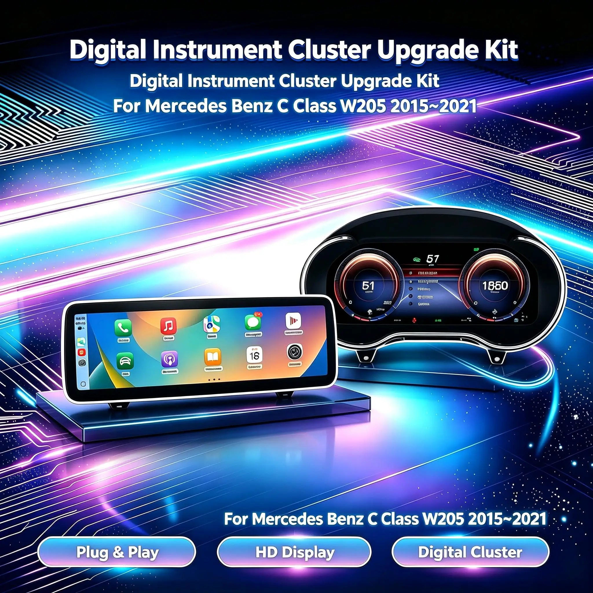 Smart Car Upgrade Kit For Benz C Class W205 2015~2021 LCD Digital Cluster Instrument Panel Cockpit Multifunctional Speedometer