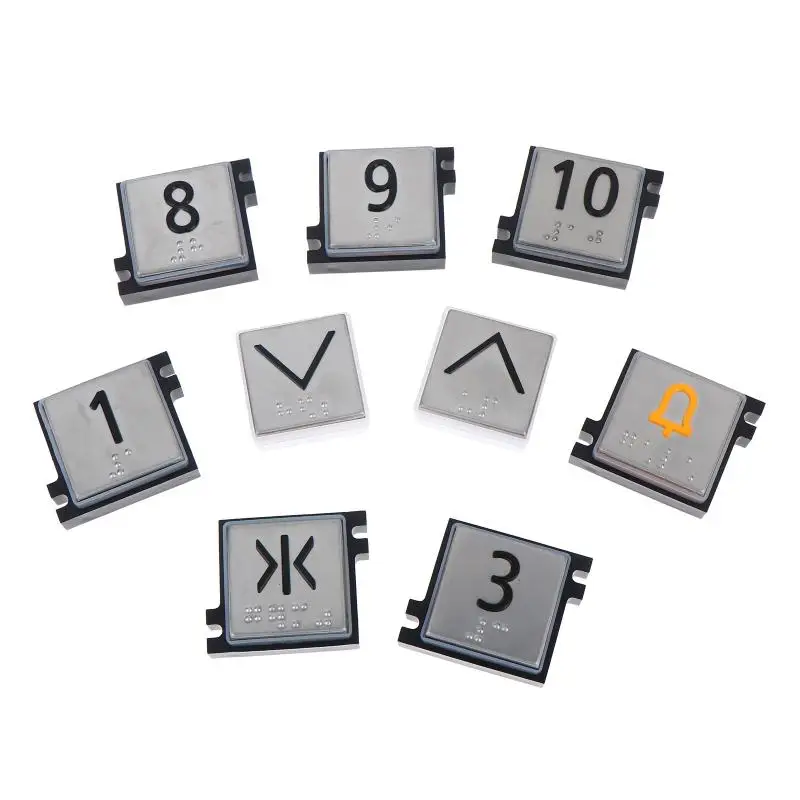 Boutons d'ascenseur à haute sensibilité avec touches de direction en braille, compatibles avec les ascenseurs 3600 et 5500, pour la maintenance et la modernisation.