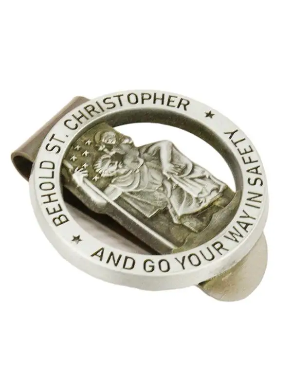 St ChristopherMedal for Car Visor Clips for Cars Catholic Visor Clips Silver Car Driver Visor Clips Cars Driving Decorations