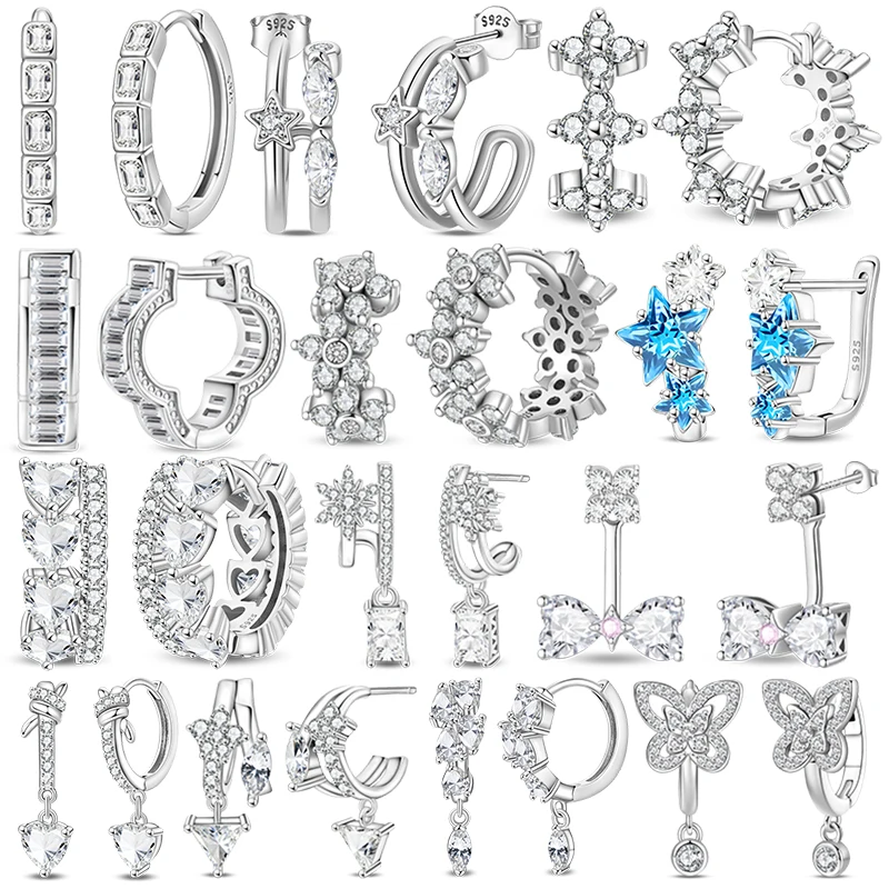 

Серебристые серьги-снежинки, стерлинговое серебро 925 пробы, звездные лепестки, женские серьги-гвоздики с цирконием, сверкающие серьги-кольца, ювелирные изделия, подарок