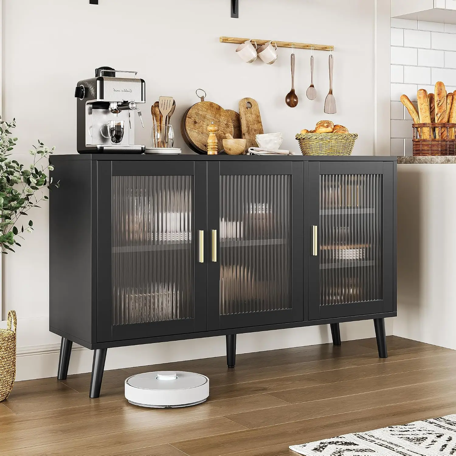 Sideboard Buffet Cabinet with Storage, Buffet Cabinet with Fluted Glass Door and Drawers, Sideboard for Kitchen, Customized