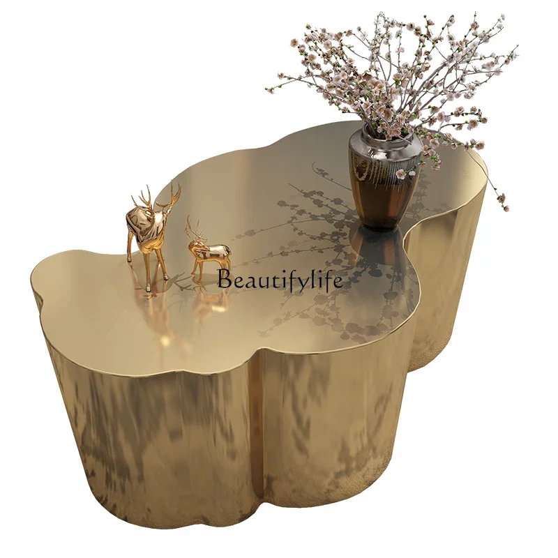 

Cloud coffee table light luxury modern Italian stainless steel special-shaped rock slab home