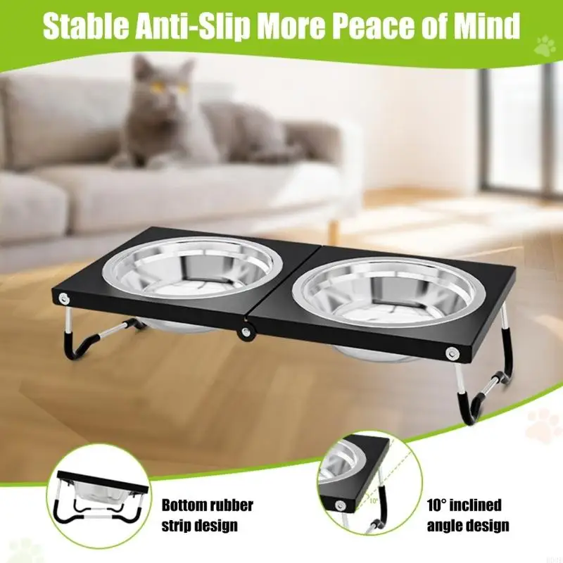 

Upgraded Raised Cats Bowls Elevated Pet Dog Feeder Bowls Raised Stand for Indoor Cats with Height Stand Nonslip B03E