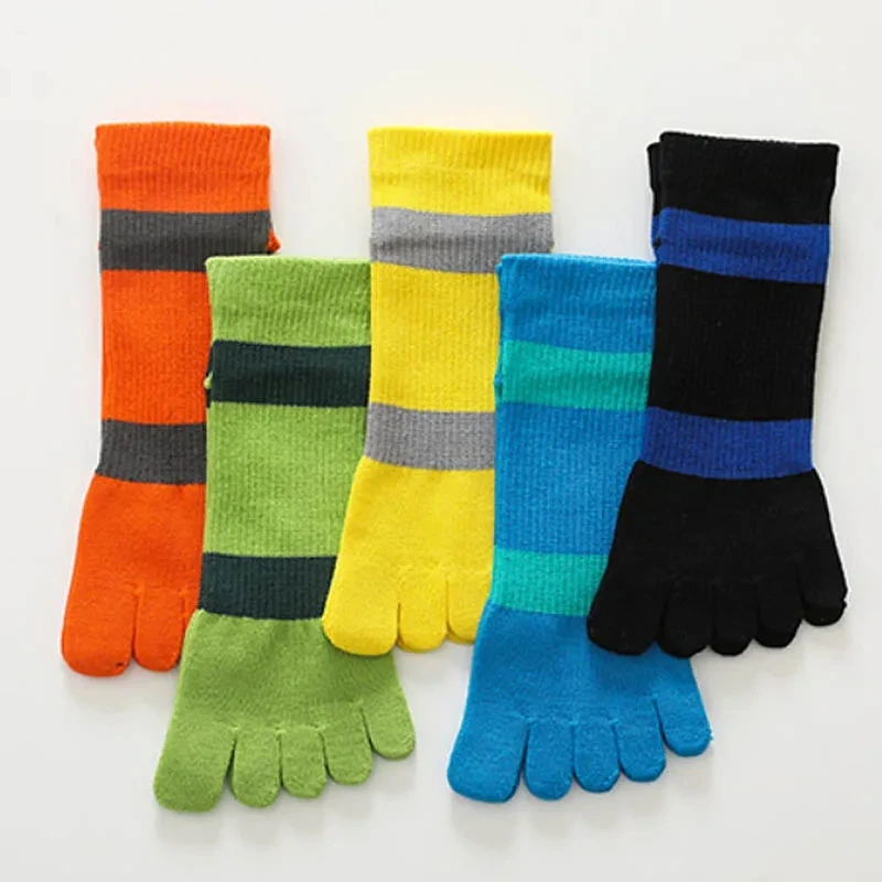 Man Sport Ankle Socks Compression Striped Bright Color Deodorant Sweat-Absorbing Shallow Mouth 5 Finger Toe Boat Socks 4 Seasons