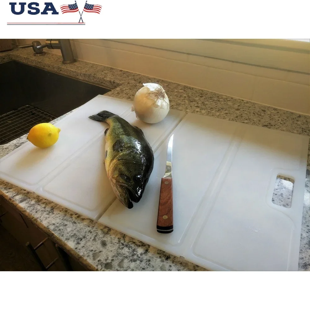 

4-кратная пластиковая разделочная доска, которую можно мыть в посудомоечной машине, пищевой портативный тройной складной дизайн для рыбалки, кемпинга, кухни, удобная ручка для переноски