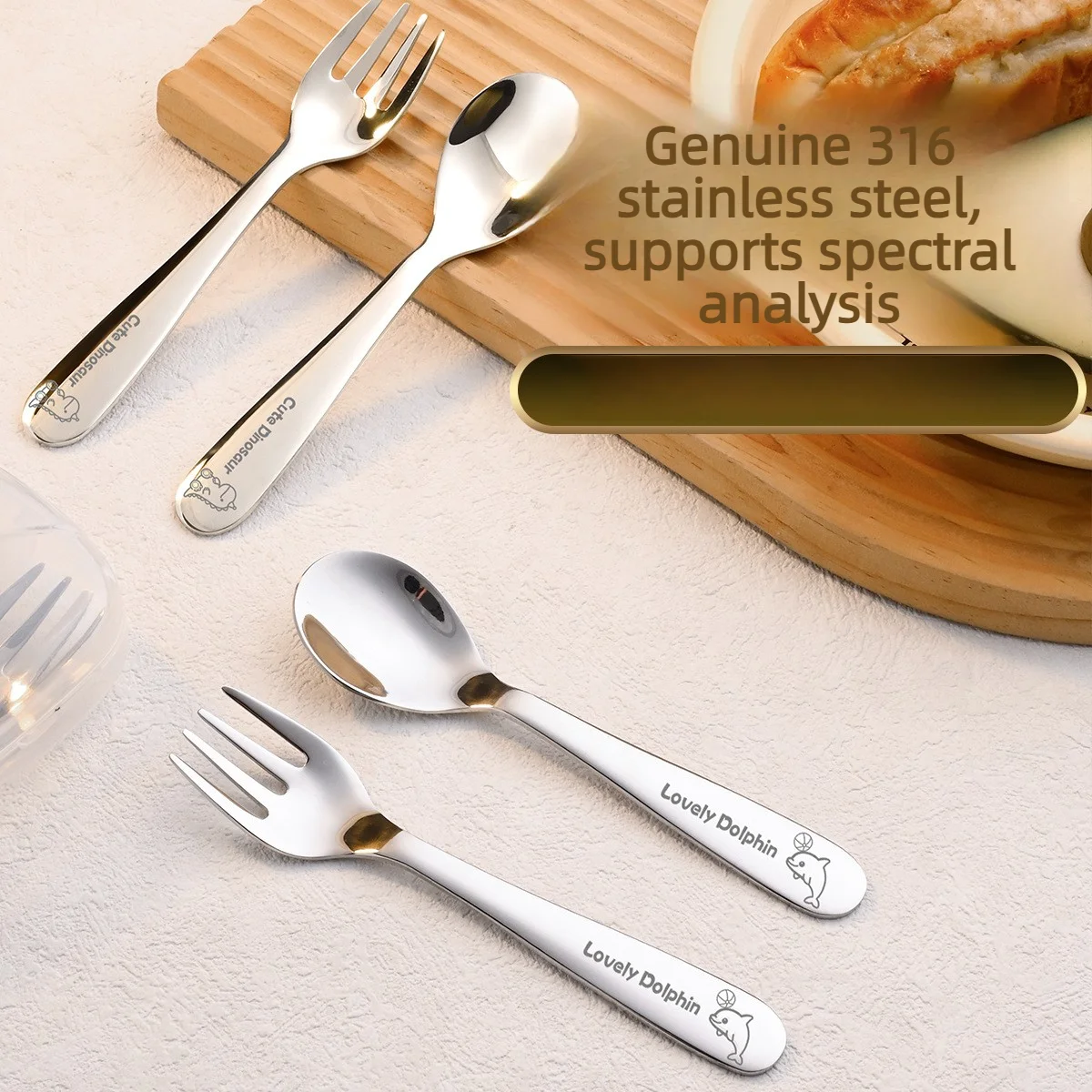 316 Stainless Steel Kids Spoon Fork Cartoon Tableware With Storage Box For Toddler Baby Feeding Cutlery