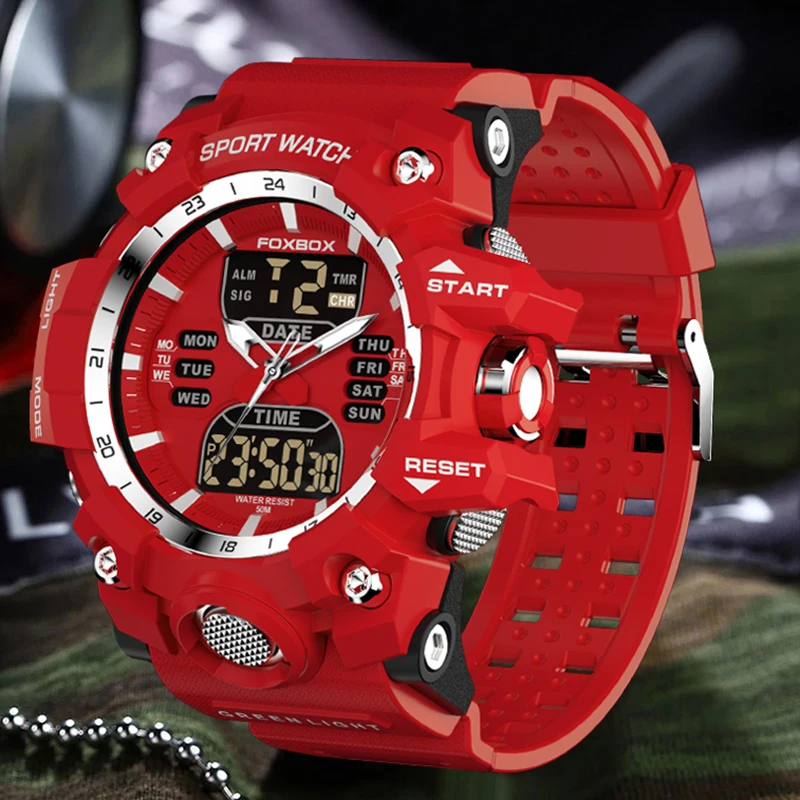 FOXBOX Military Watches for Men LIGE Luxury Sport Chronograph Alarm WristWatch Waterproof Quartz Big Clock Digital Male Watch
