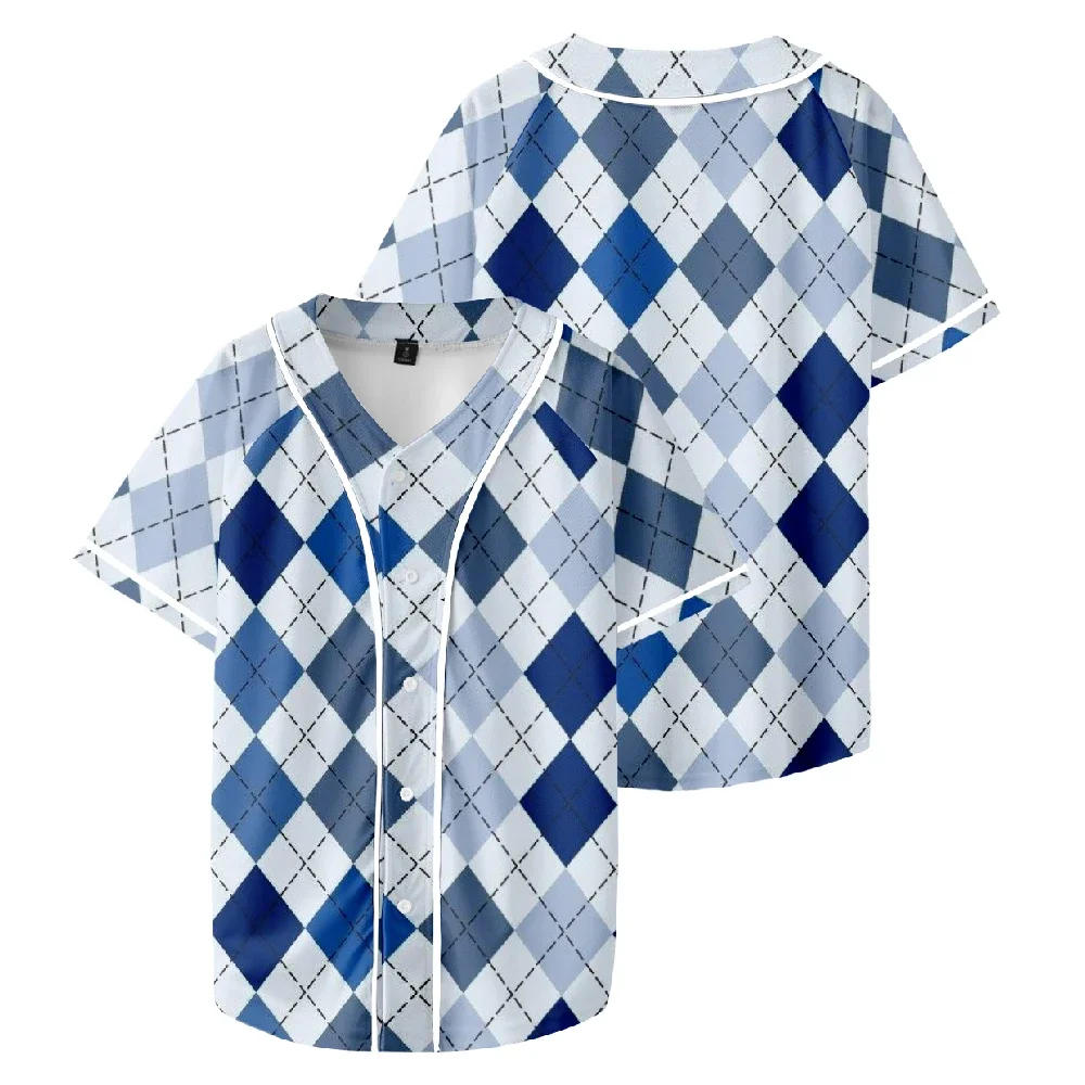 

Classic Argyle Pattern Baseball Jersey 3D Prints Unisex Short Sleeve Tee Casual Streetwear Women Men Clothes