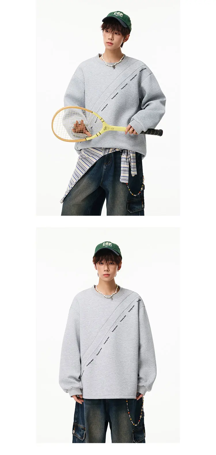 LUZHEN 2026 Autumn New Stripe Printed Loose Round Neck Casual Sweater Pullover Men's Fashion Korean Long Sleeve T-shirts JY8319