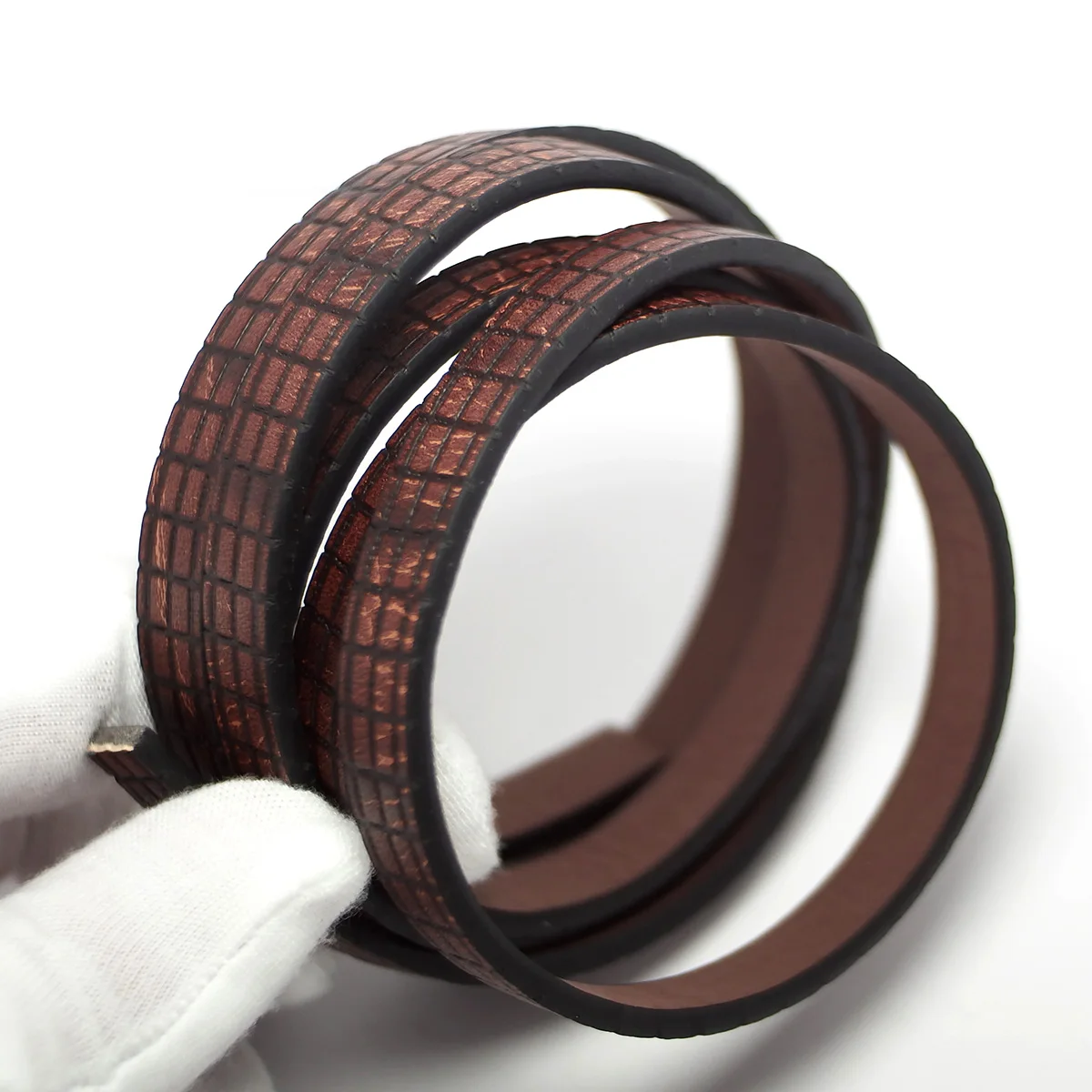 45inch Rectangle Embossed Leather Cord,10mm Brown Leather Strip,Three-Dimensional Texture Bracelet Making,Craft Cord