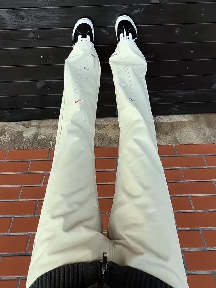 

Khaki Embroidered American High Street Jeans Men's Spring Fashion Slimming Flared Pants Casual Wear Standard Fit Jeans