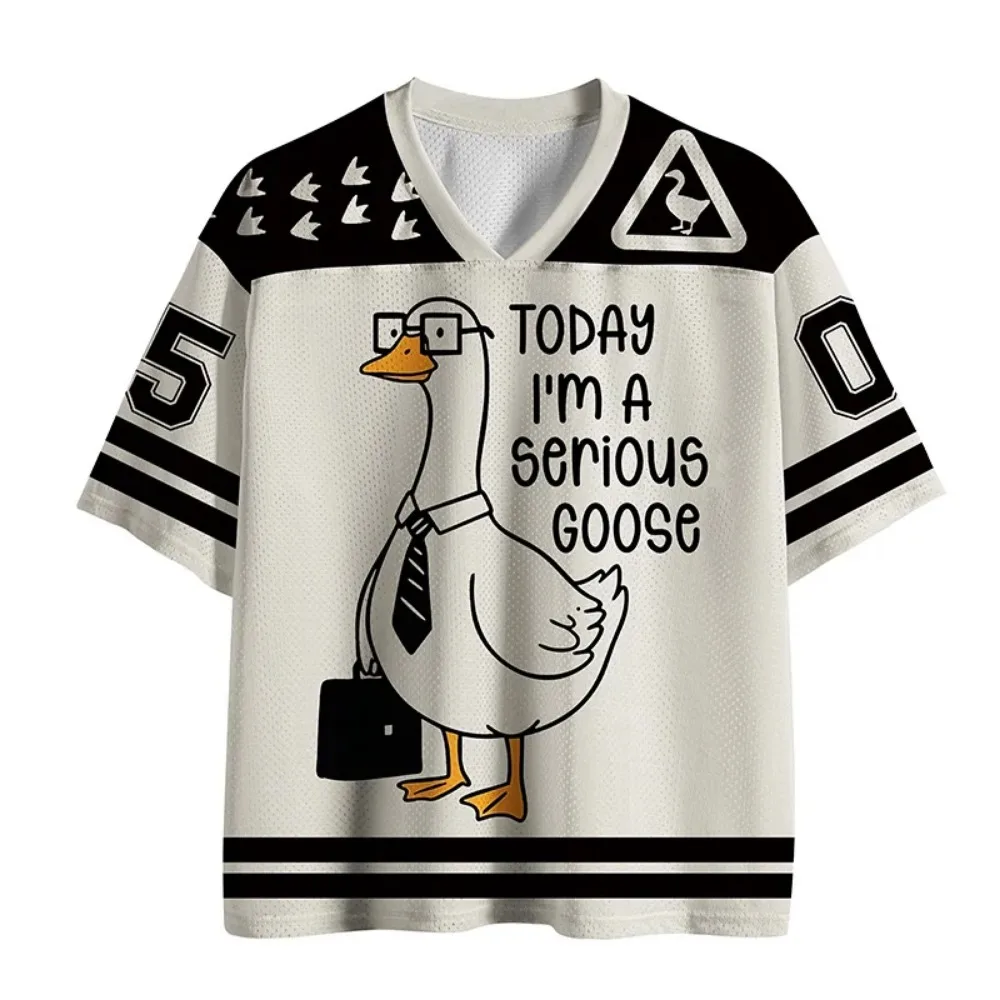 Fun Serious Goose 3D Print Sports Breathable Quick-Dry Men's Women's V-Neck Large-Sized T-Shirt  Casual Family Short-Sleeved Top