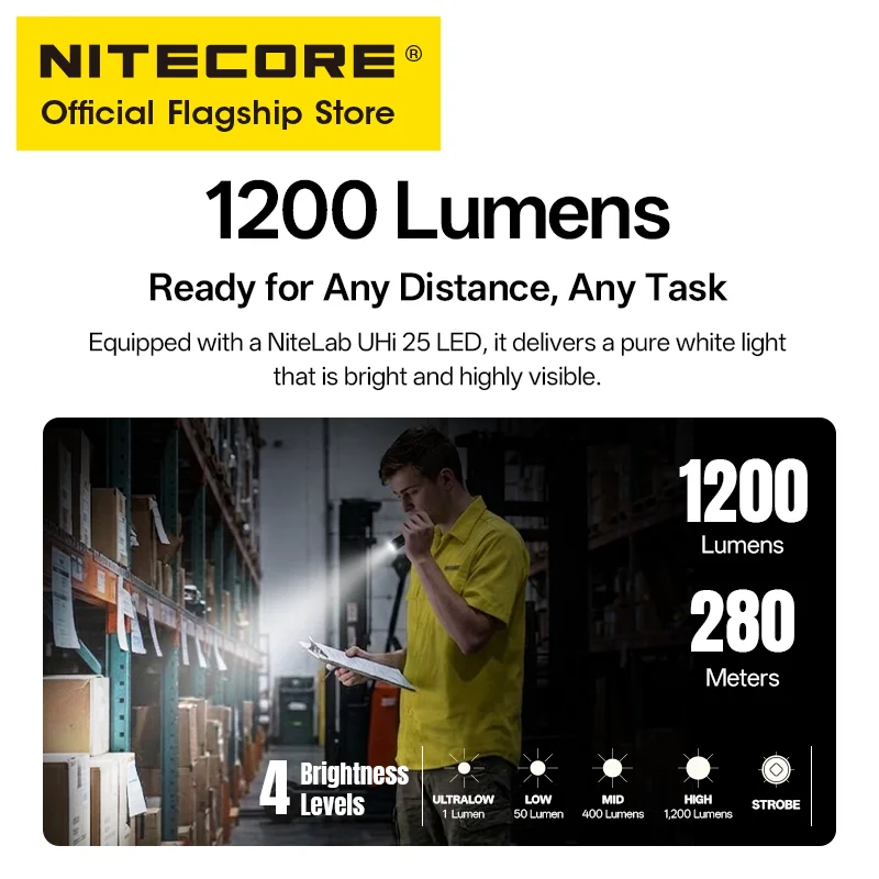 NITECORE EDC15 EDC Flashight 1350mW UV Light 1200 Lumen USB-C Rechargeable Dual Light Sources Troch Light with Li-ion Battery