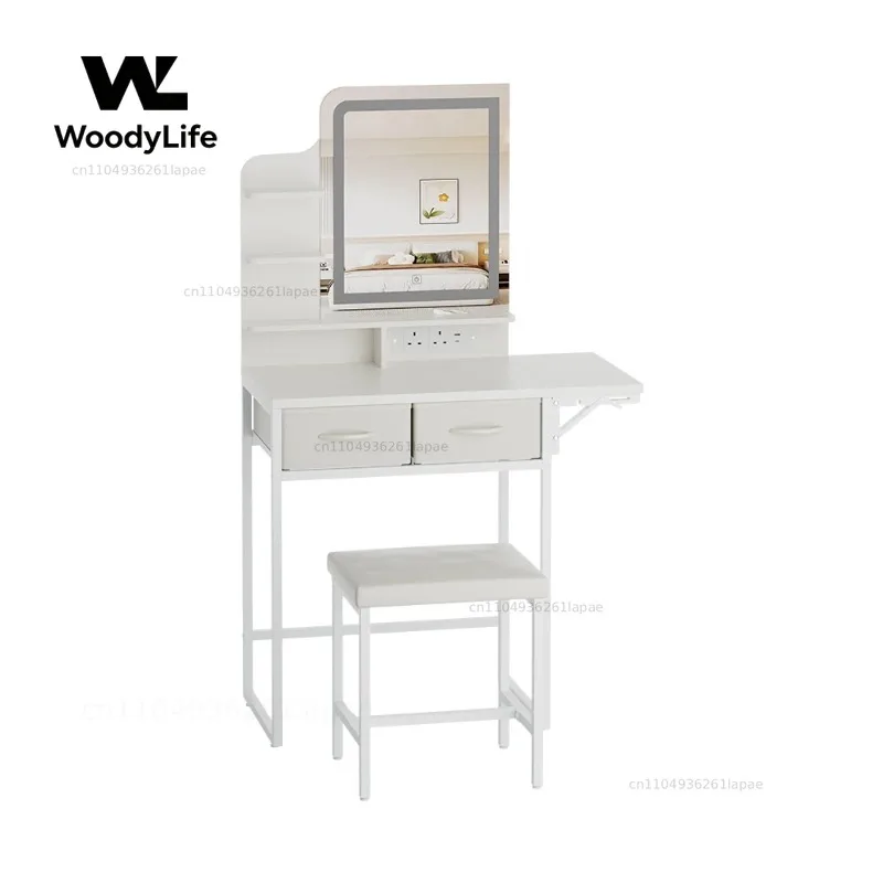 LED Mirror Dressing Table and Stool Set with Power Strip