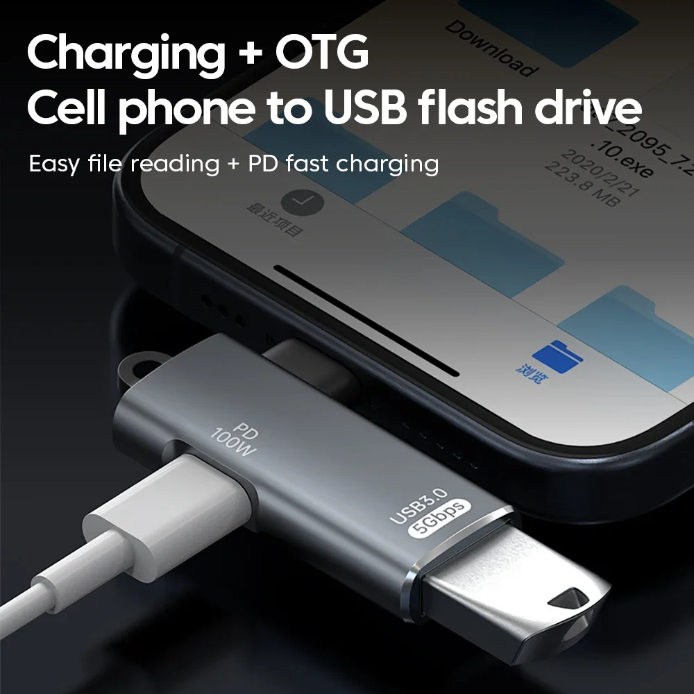 2-in-1 PD100W Fast Charging OTG Adapter USB3.0 to Type C Converter USB Flash Drive Headphones Connector for cell phone tablets